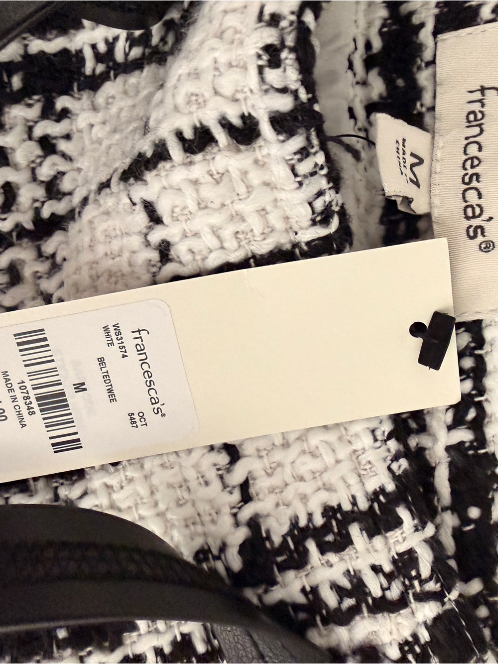 Francesca's Collections Black & White Tweed Plaid Mini Skirt with Waist Tie - Picture 3 of 3